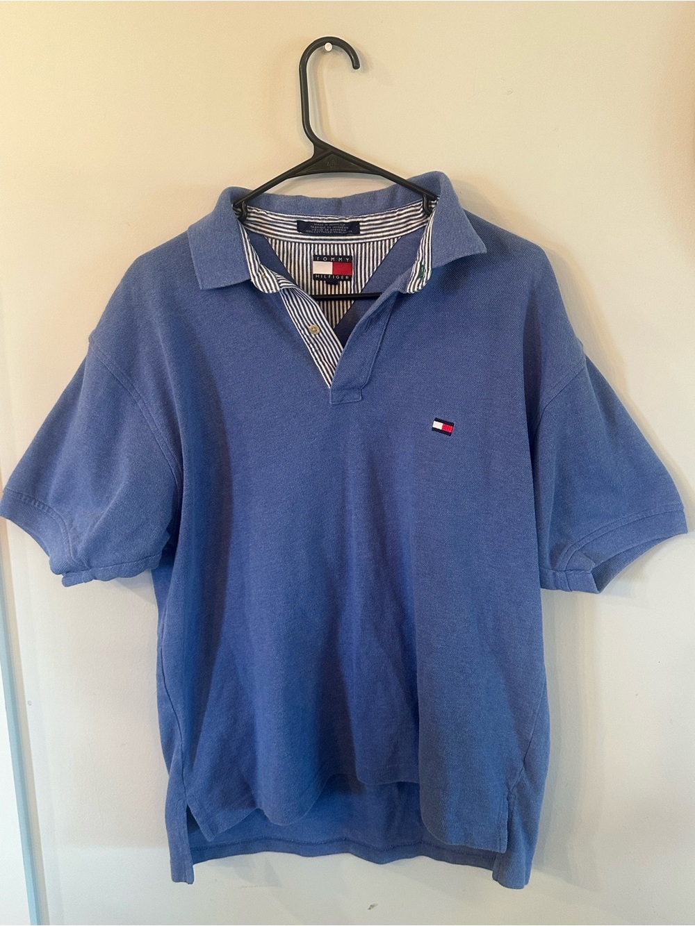 Vintage Tommy Hilfiger Blue Polo with Striped Inner Collar